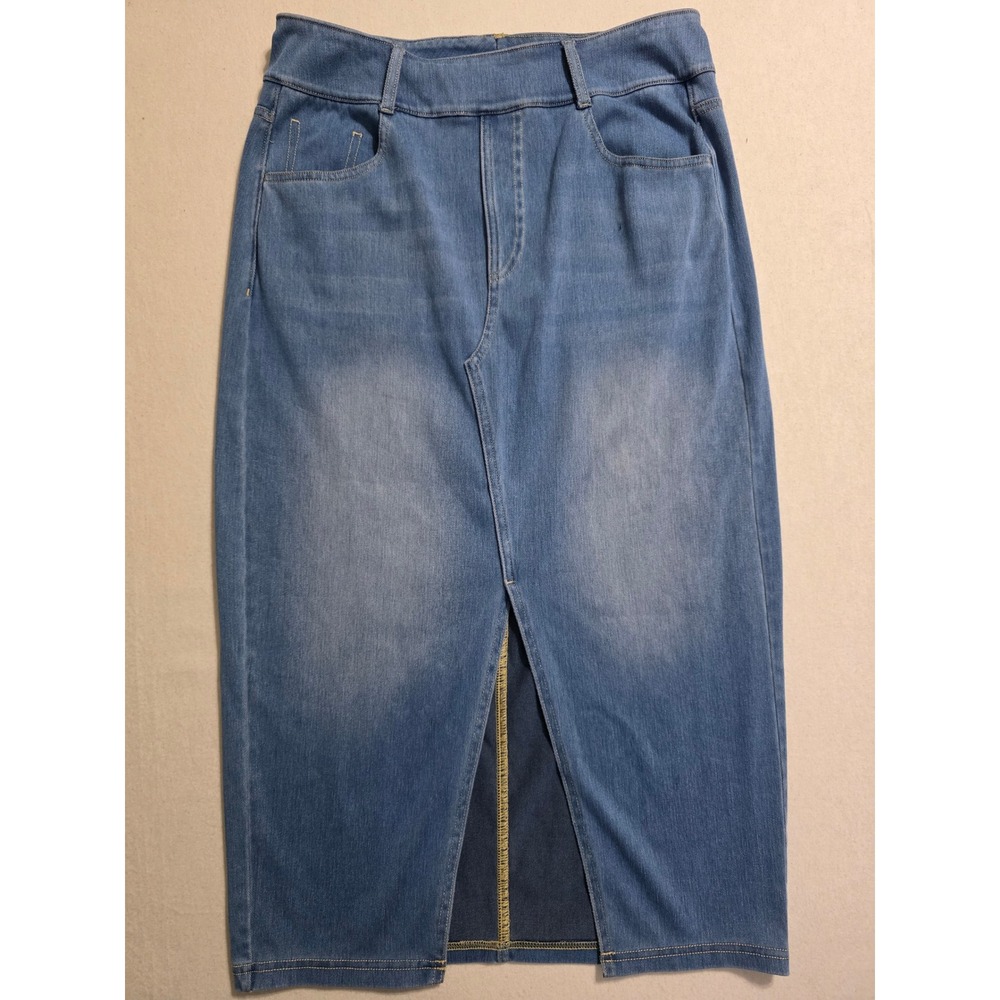 Halara Cloudful Air Denim Skirt Women M Blue High Waisted Midi Front Slit Pocket